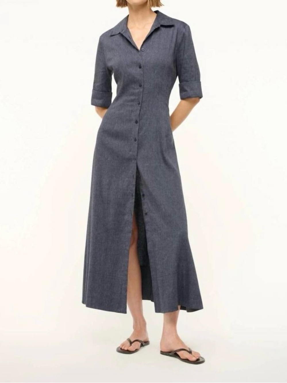 STAUD joan linen dress in chambray 10